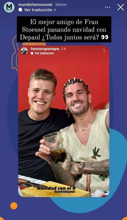 Francisco Gramigna, amigo del hermano de Tini, pasó Navidad con Rodrigo De Paul (Foto: Instagram @mundofamososok)