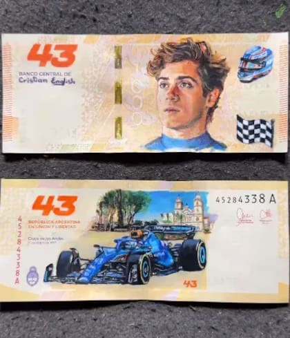 Franco Colapinto retratado en un billete de mil pesos