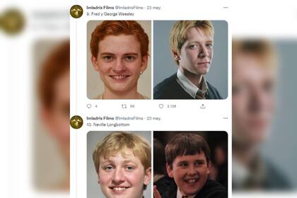 Fred y George Weasley y Neville Longbottom(Foto Twitter @ImladrisFilms)