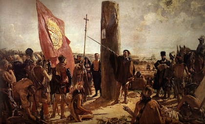 Fundación de Buenos Aires, el cuadro modificado por el mismo pintor que hizo el primero: Moreno Carbonero