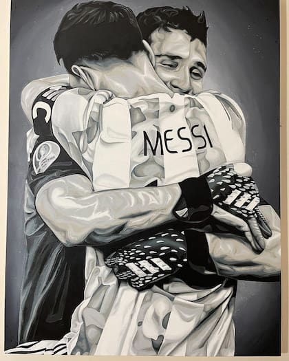 Fundidos en un abrazo: Dibu Martínez mostró el cuadro que lo retrata junto a Lionel Messi
(Foto: @wallisonthewall)