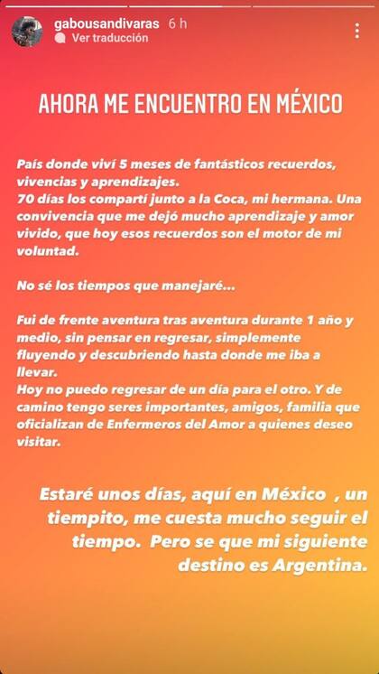 Gabo Usandivaras anunció que regresará a la Argentina