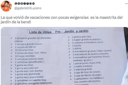 Gabriel Lucero mostró la interminable lista de pedido de materiales de un jardín y causó estupor entre sus seguidores