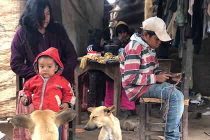 Gabriela Aparicio y Miguel Monte nos reciben en su casa al lado del fuego. Sus dos hijos más chicos, Miguela y Erilberto, tienen desnutrición y son atendidos por Pata Pila