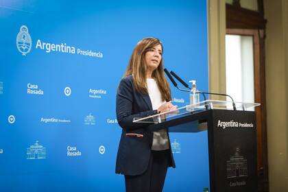 Gabriela Cerruti hoy, en la conferencia de prensa desde la Casa Rosada