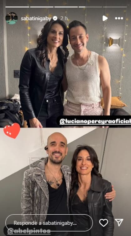 Gabriela Sabatini se fotografió con Abel Pintos y Luciano Pereyra tras el show que los cantantes brindaron en el Luna Park