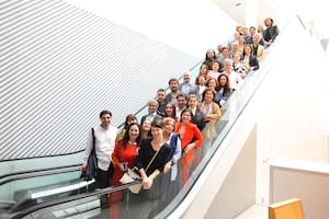 Galeristas participantes de la feria, durante la presentación en el Malba