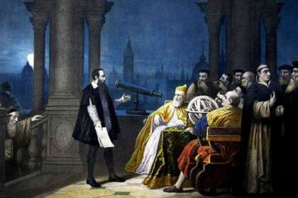Galileo mostrándole su telescopio al dux (o dogo) de Venecia Leonardo Donato (pintado por H. J. Detouche)
