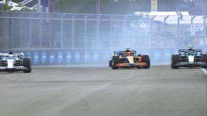 Gasly enganchó a Norris a quien se le voló un neumático y hay bandera amarilla