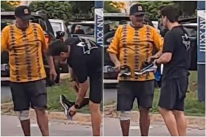 Gastón y su hija Martina se cruzaron con un cartonero que recorría las calles descalzo; mientras el padre le regalaba sus zapatillas, su pequeña de 10 años lo grababa desde el auto (Foto: Captura de video)