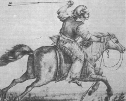 Gaucho boleando, por Carlos Morel.