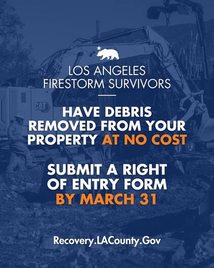 Gavin Newsom anunció que los residentes afectados tendrán hasta el 31 de marzo para solicitar la recolección de escombros de manera gratuita