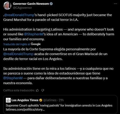 Gavin Newsom se expresó tras el fallo de la Corte Suprema