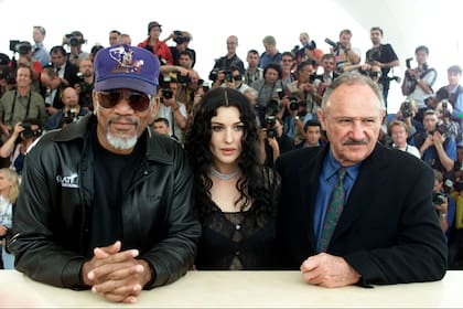 Gene Hackman en Cannes, con Monica Bellucci y Morgan Freeman