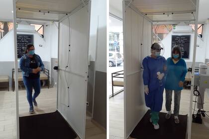 Las visitas pasarán por una cabina sanitizante y recién entonces se encontrarán con sus familiares en otro box de acrílico Gentileza Hogar Guadalupe