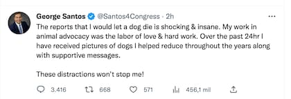 George Santos responde a las presuntas revelaciones a través de su cuenta de Twitter
