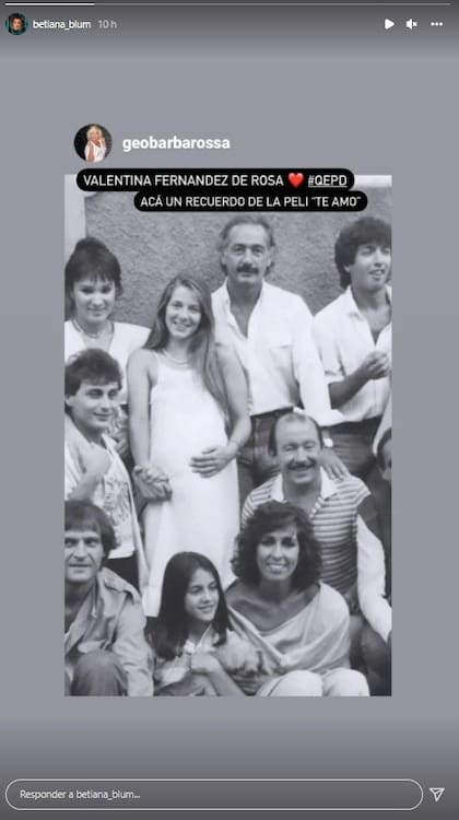 Georgina Barbarossa compartió en las historias de Instagram una postal del elenco de Te amo, que fue replicada por Betiana Blum