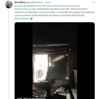 Geraldine, militante feminista y travesti, denunció en un tuit el atentado transodiante contra el Gondolín