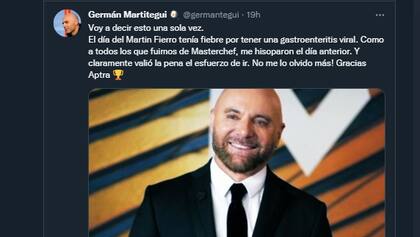 Germán Martitegui explicó por qué fue a los Martin Fierro con fiebre (Foto: Captura Twitter/@germantegui)
