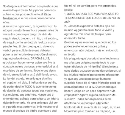 Gianinna Maradona escribió una carta para pedirle a los periodistas mayor rigurosidad con la información que comunican. (Foto: Instagram/ @giamaradona)
