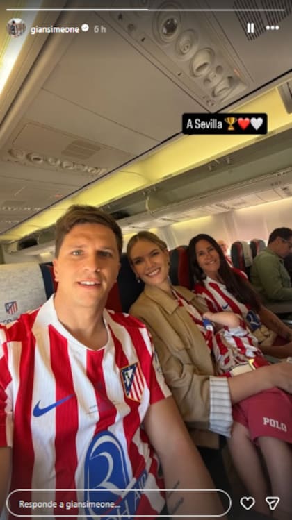 Gianluca, Eva, Faustino y Carolina rumbo a Sevilla para la final de la Copa del Rey (Foto: Instagram @giansimeone)