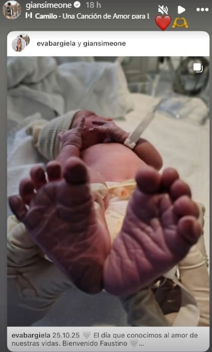 Gianluca Simeone celebró la llegada de Faustino en su cuenta de Instagram