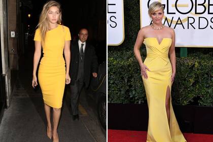 Gigi Hadid, con un vestido tubo y Reese Witherspoon, con uno de corte sirena