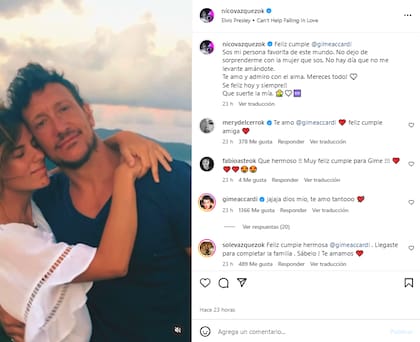 Gimena Accardi cumplió años y Nico Vázquez le dedicó un romántico posteo (Foto: Instagram @nicovazquezok)