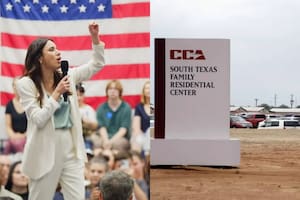 Gina Hinojosa protesta con migrantes en la ciudad fronteriza de Texas que alberga niños en un centro del ICE