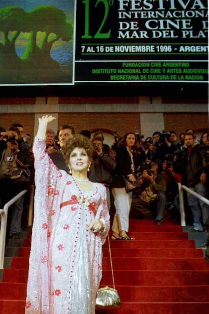 Gina Lollobrigida en el Festival de Mar del Plata, 1996.