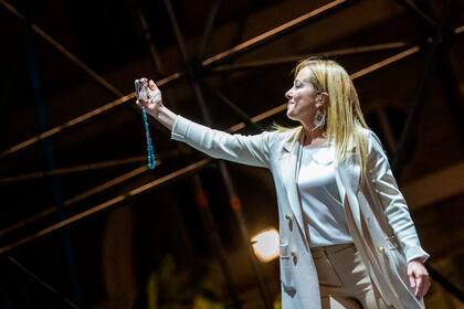 Giorgia Meloni, en el acto de cierre de campaña en Roma. (Mauro Scrobogna/LaPresse via AP)