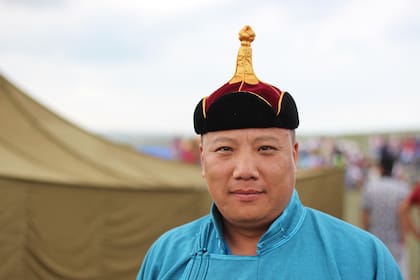 Gochoosuren, luchador de bökh, en el festival Naadam, en Nalaikh