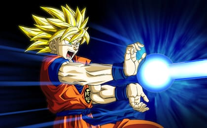 Goku, el personaje principal de Dragon Ball haciendo el "kamhehameha"