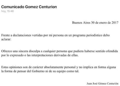 Gómez Centurión pidió disculpas por sus declaraciones sobre la última dictadura militar