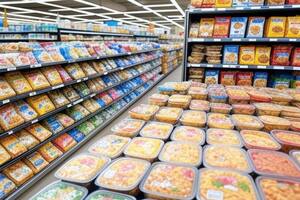 Góndolas en un supermercado. Foto: Imagen generada por inteligencia artificial