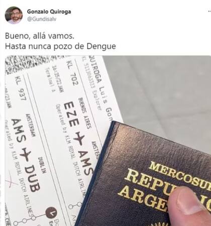 Gonzalo compartió un posteo durante la espera en el aeropuerto