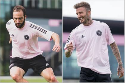 Gonzalo Higuaín y David Beckham, jugador y dueño del Inter Miami de la NFL