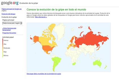 Google Trend Flu es otro de los ejemplos basados en los datos presentes en la Red que visualizan posibles alertas ante el avance de la gripe a nivel global