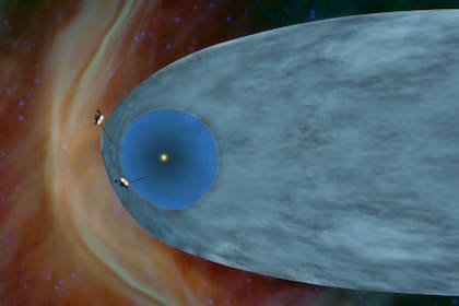 Gráfico que muestra a las naves Voyager 1 y 2, junto a las partículas que emite el Sol