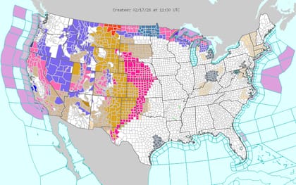 Gran parte del centro y este de EE. UU. experimentará temperaturas primaverales de entre 15 y 30°F por encima de lo normal, una desviación térmica extrema para el mes de febrero
