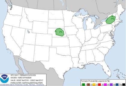 Gran parte del estado de Nueva York permanece aún con una alerta por probabilidad del 2% de formación de tornados