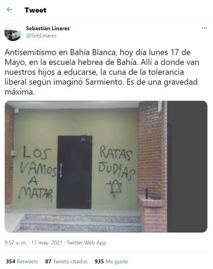 "Gravedad máxima", así calificó Sebastián Linares el ataque a la sede de la Asociación Israelita, en Bahía Blanca.
