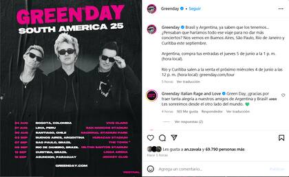 Green Day recorrerá algunas de las ciudades más grandes de Latinoamérica durante su gira