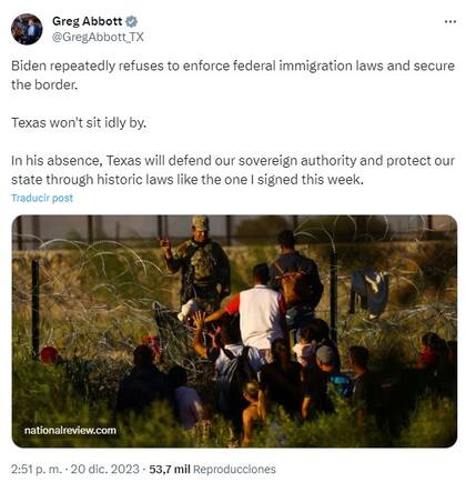 Greg Abbott afirma que Texas no se quedará de brazos cruzados con respecto al cruce de migrantes