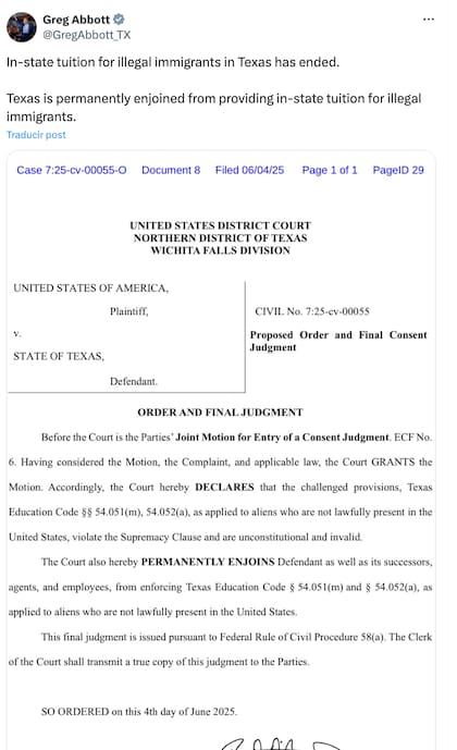 Greg Abbott celebró el logro en sus redes sociales