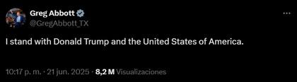 Greg Abbott lanzó un guiño a Trump tras el ataque a Irán y aseguró que garantizará la seguridad de los habitantes de Texas