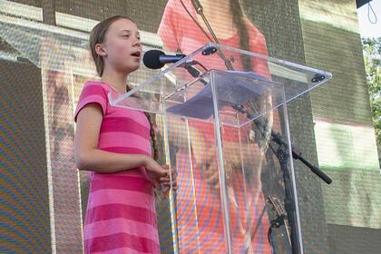 Greta, ayer, durante su discurso en Nueva York