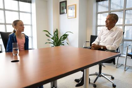 Greta Thunberg en su encuentro con el expresidente de Estados Unidos Barack Obama
