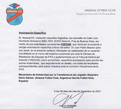 Grondona (hijo) deleg en el entonces dirigente de AFA la representacin del club ante el Tribunal de Arbitraje Deportivo (TAS) de la federacin internacional.