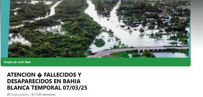 Grupo Facebook - “ATENCIÓN – FALLECIDOS Y DESAPARECIDOS EN BAHÍA BLANCA TEMPORAL 07/03/25″